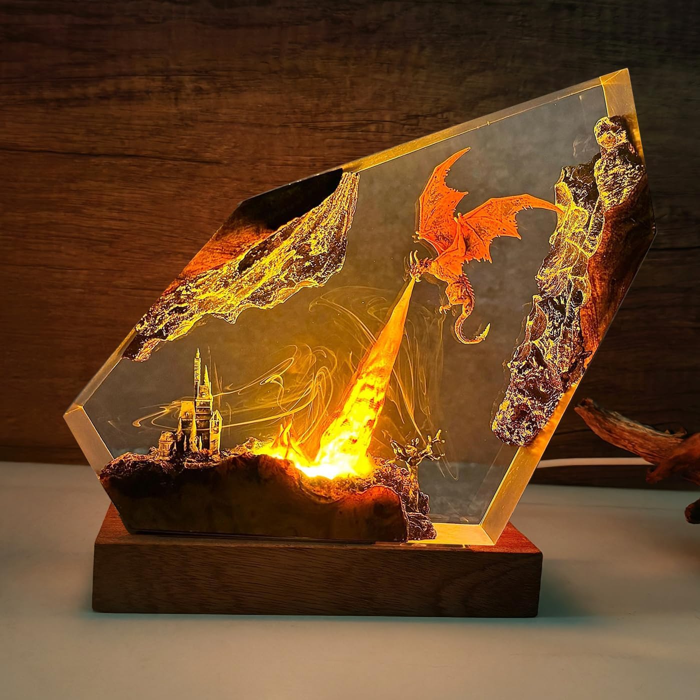 Epoxy Fire Dragon Resin Lamp
