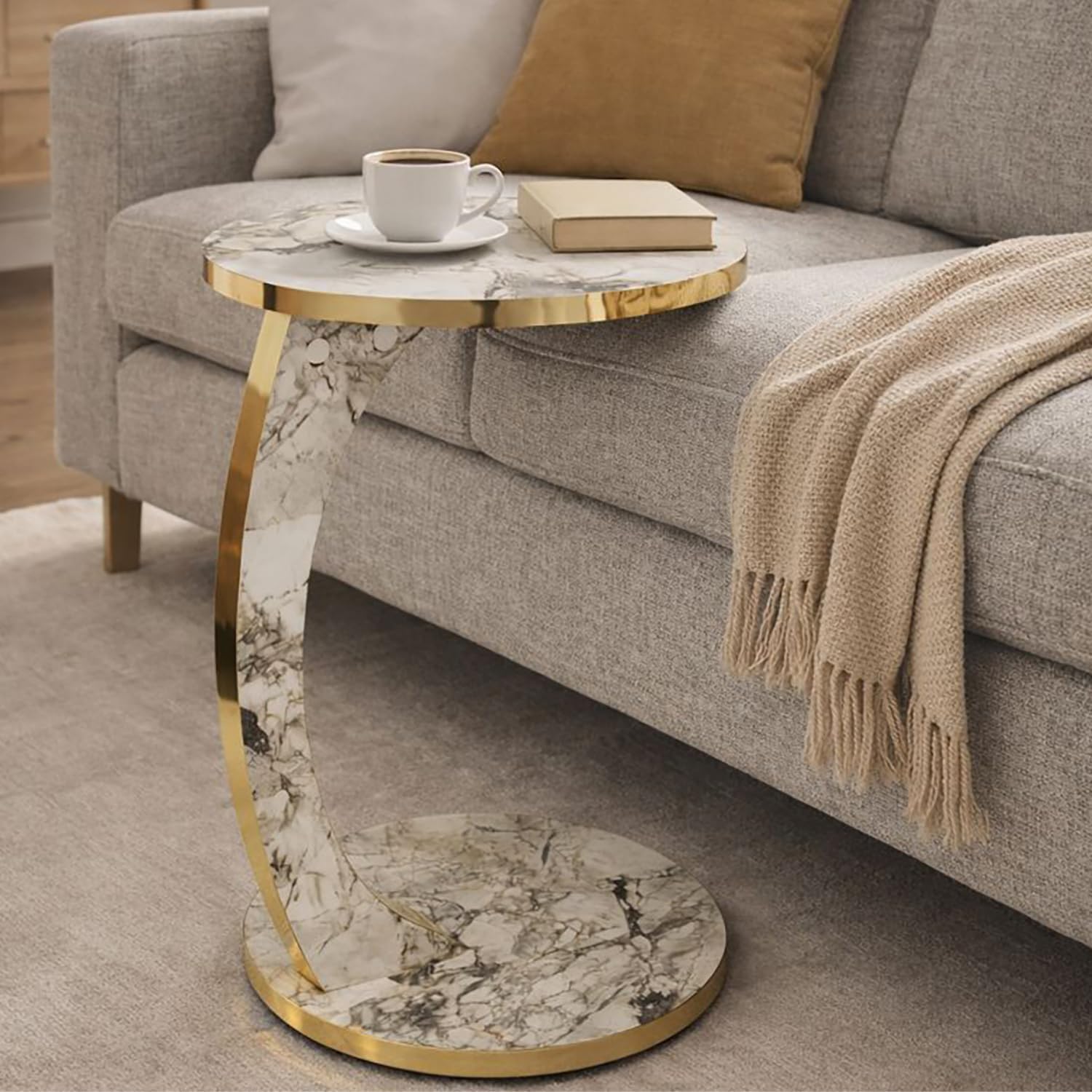 Furpinea C shaped golden effect side table